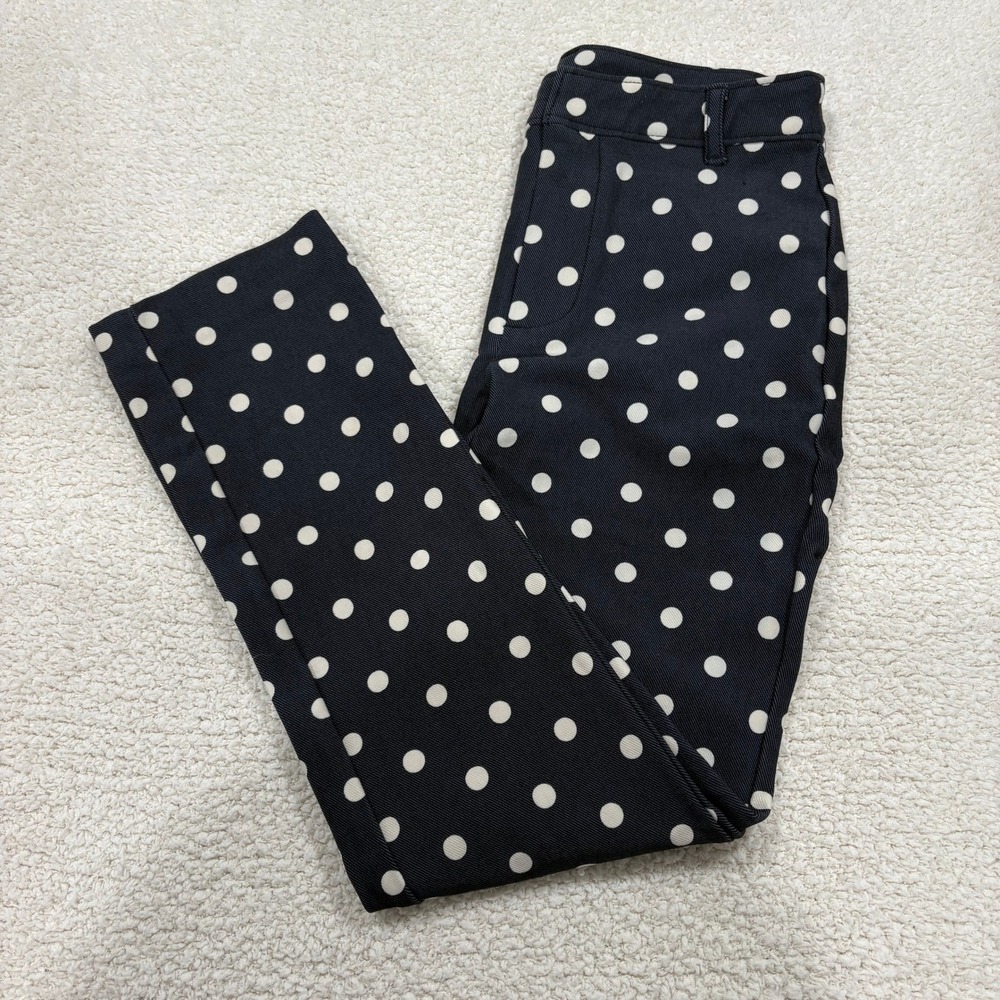 Free People Molly Printed Slim Pant Navy White Polka Dot Size 0